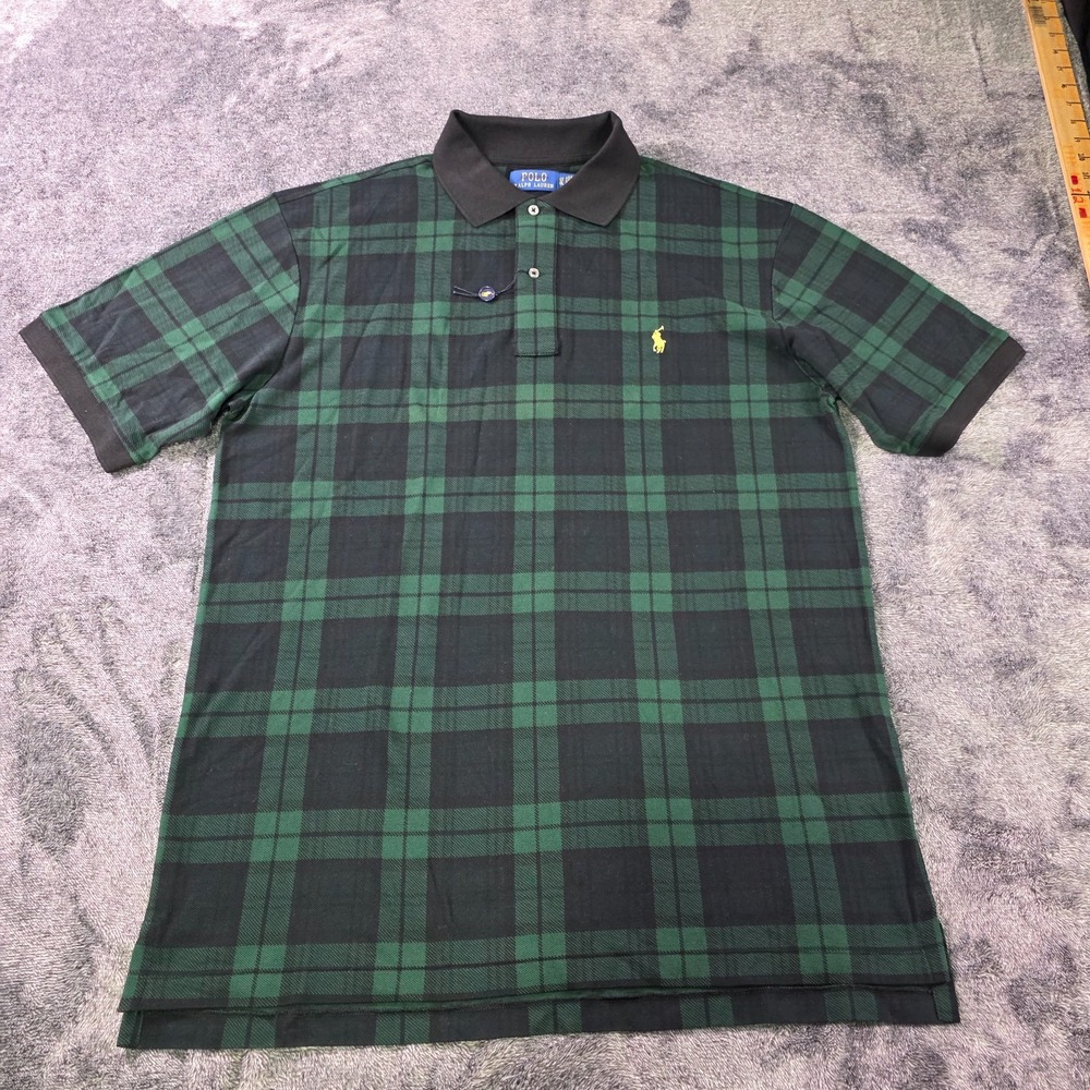 Polo Ralph Lauren Blackwatch Tartan Plaid Mesh Polo Shirt Mens LT Green